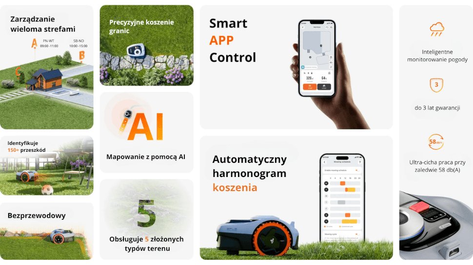 baner przedstawiający zalety robota koszącego Navimow